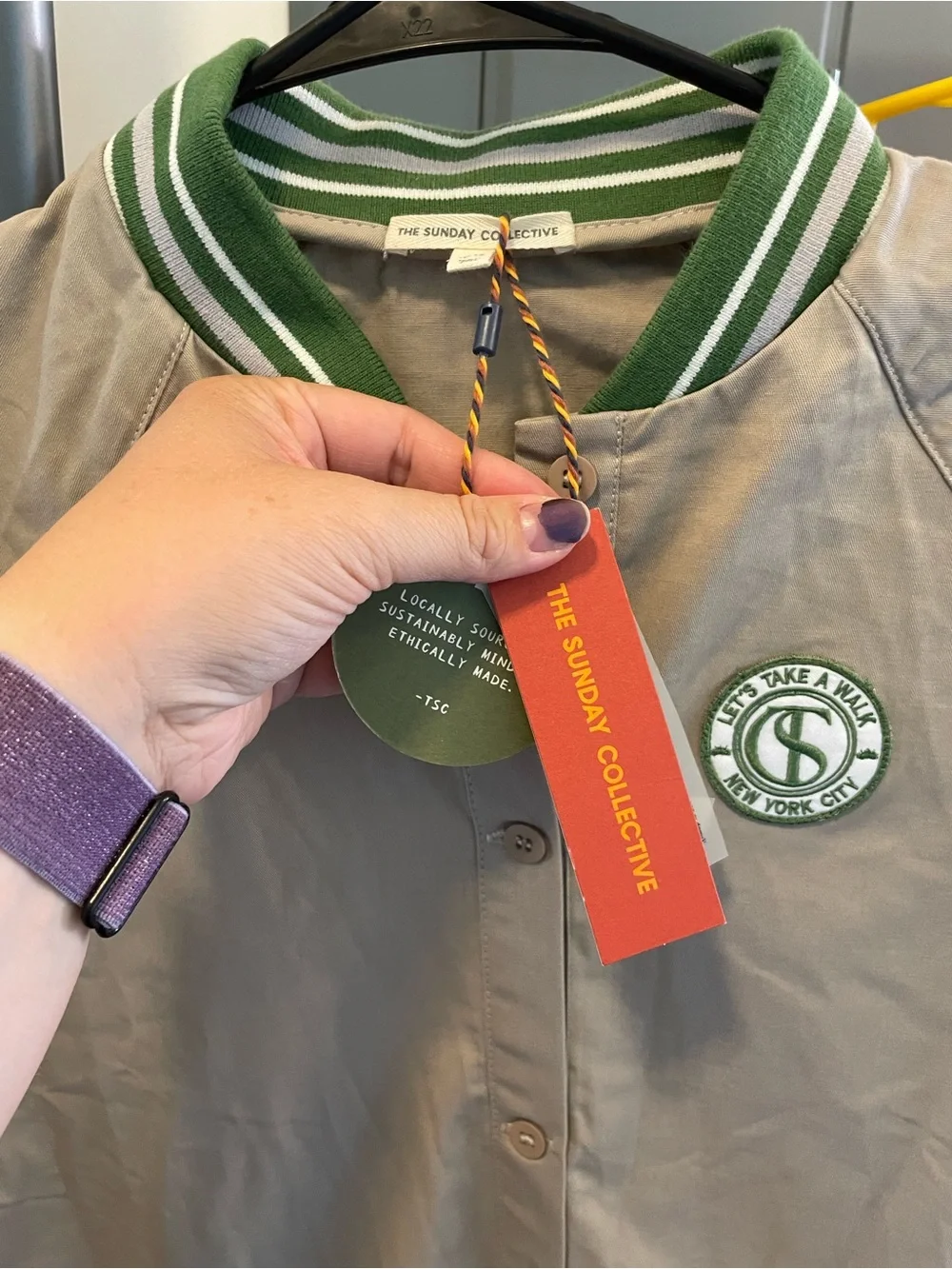 Unbranded Kids Gray Cotton-Blend Bomber Jacket with Green Trim